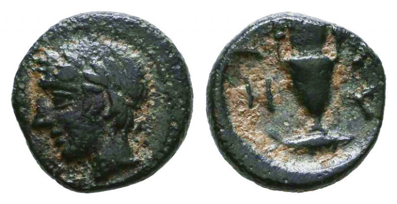 MYSIA. Kyzikos. Ae (Circa 4th century BC).
Obv: Laureate head of Apollo left.
Re...