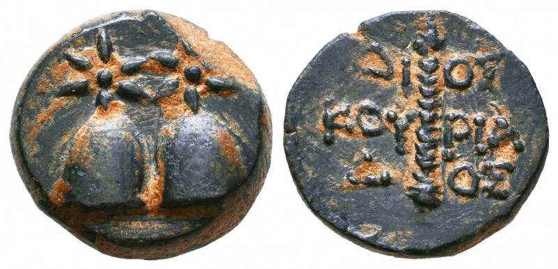 COLCHIS. Dioscurias. Ae (Late 2nd century BC).
Obv: Caps of the Dioscuri surmoun...