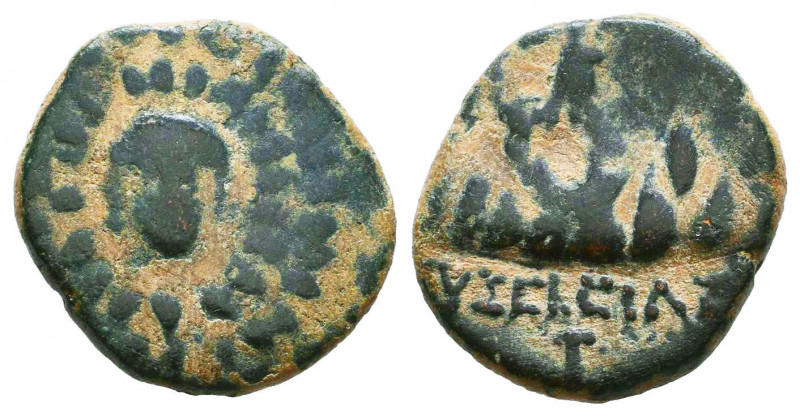 CAPPADOCIA. Caesarea (as Eusebeia). Ae (Circa 36 BC-17 AD)
Obv: Aegis with facin...