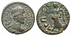 PAMPHYLIA. Aspendus. Philip I, 244-249. Assarion. K [Ι]ΟΥΛ [ΦΙ]-ΛΙΠΠΟC CE Laureate, draped and cuirassed bust of Philip I to right. Rev. ACΠ-E-ΝΔΙΩΝ N...