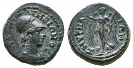 IONIA. Smyrna. Pseudo-autonomous. Time of Trajan (98-117). Ae. Bion, strategos. Obv: СΤΡΑΤΗ ΒΙΩΝΟС. Helmeted and draped bust of Athena right. Rev: ΖΜΥ...