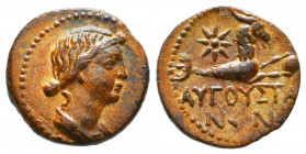 CILICIA. Augusta. Livia (Augusta, 14-29). Ae. Struck under Tiberius. Obv: Draped bust right. Rev: AVΓOVCTANωN. Capricorn right, with globus between fo...