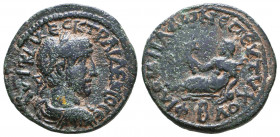 Traianus Decius (249-251 AD). AE, Philomelion, Phrygia.
Obv. AVT K Γ MEC K TPAI ΔEKIO CE, Laureate, draped and cuirassed bust right.
Rev. ΦIΛOMHΛEWN E...