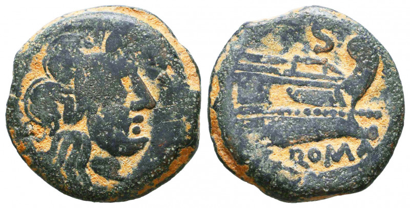 Anonymous. 157-156 BC. Æ Semis. Rome mint. Laureate head of Saturn right; S (mar...