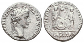 Augustus (27 BC-AD 14). AR denarius. Lugdunum, 2 BC-AD 14. CAESAR AVGVSTVS DIVI F PATER PATRIAE, laureate head of Augustus right / AVGVSTI F COS DESIG...