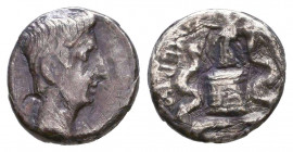 Octavianus. AR Quinarius, Brundisium or Roma, 29-28 BC.
Obv. CAESAR IMP VII, Bare head of Octavian right.
Rev. ASIA RECEPTA, Victory draped standing l...