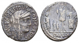 Republican - L Aemilius Lepidus Paullus - Denarius 62 BC. Rome mint. Obv: PAVLLVS LEPIDVS CONCORDIA legend with veiled and diademed head of Concordia ...