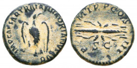 Hadrianus. AD 117-138. Æ Quadrans.
Eagle standing left, head right. / Winged thunderbolt.
RIC II 624.

Condition: Very Fine

Weight: 3,2 gr
Diameter: ...