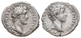 Antoninus Pius and Marcus Aurelius AR Denarius. IMP T AEL CAES HADRI ANTONINVS, bare head of Antoninus Pius right / AVRELIVS CAES AVG PII F, draped bu...
