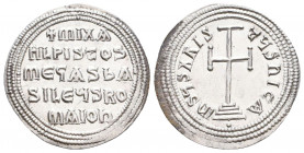 Michael II the Amorian. 820-829. AR Miliaresion. Constantinople mint. Cross potent set on three steps / + MIXA/ HL ЄC ΘЄЧ/PISτOS bA/ SILЄЧS RO/ MAIOn ...