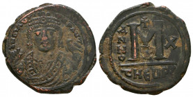 Mauricius Tiberius (582-602 AD). AE 

Condition: Very Fine

Weight: 11,8 gr
Diameter: 29,7 mm