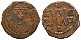 Mauricius Tiberius (582-602 AD). AE 

Condition: Very Fine

Weight: 6,6 gr
Diameter: 22,8 mm