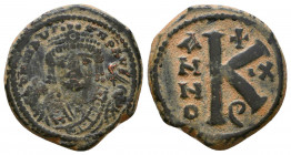 Mauricius Tiberius (582-602 AD). AE 

Condition: Very Fine

Weight: 6,2 gr
Diameter: 22,4 mm