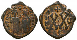 Phocas and Leontia (602-610 AD). AE 

Condition: Very Fine

Weight: 4,3 gr
Diameter: 21,6 mm