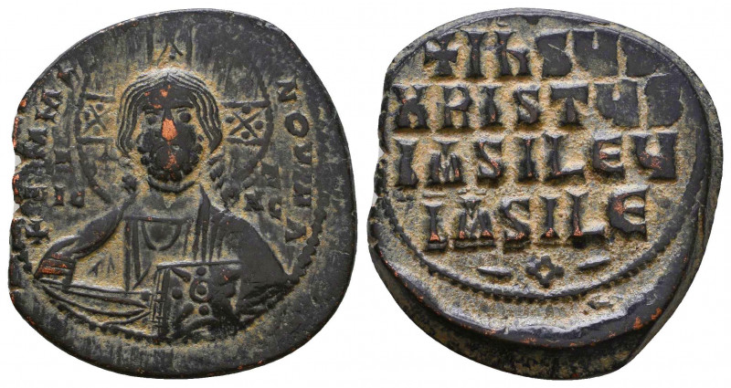 Basil II and Constantine VIII, AE Class 2 anonymous follis. 976-1028 AD. IC-XC t...