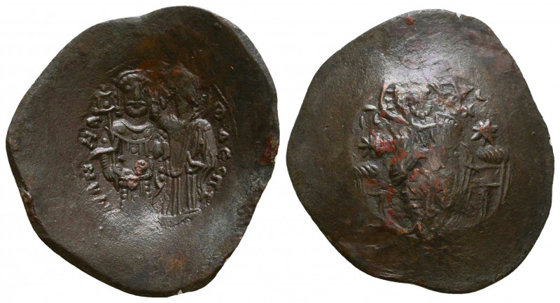 Manuel I. 1143-1180 AD, Constantinople. Billon Aspron Trachy. MP-ΘV to left and ...