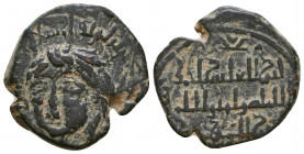 Artuqids of Mardin. Nasir al-Din Artuq Arslan. 597-637/1200-1239. AE dirham (25 mm, 7.53 g, 7 h). A.H. 611 (1214/5). Bare-headed and draped bust facin...
