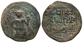 BEGTEGINIDS: Kökburi, 1168-1233, AE dirham  NM, ND, A-1888.1, enthroned facing figure / square-in-circle, always without mint & date, About VF, R. Cit...