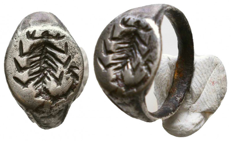 Ancient Roman Rare Silver Legion Ring with scorpion on bezel . 1st - 3rd century...