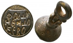 Very İmportant Byzantine Bronze Stamp Seal Pendant
7th.-1th. Century AD.
Condition: Very Fine

Weight: 11,9 gr
Diameter: 30,2 mm