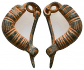 Ancient Roman Bronze fibula . c. 1st-2nd century AD.

Condition: Very Fine

Weight: 9,9 gr
Diameter: 35,9 mm