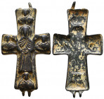 Very Beautiful Byzantine Cross Pendant, Ae Bronze, 7th - 13th century AD.
Condition: Very Fine

Weight: 24,2 gr
Diameter: 77,8 mm