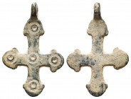 Very Beautiful Byzantine Cross Pendant, Ae Bronze, 7th - 13th century AD.

Condition: Very Fine

Weight: 5,5 gr
Diameter: 36,9 mm