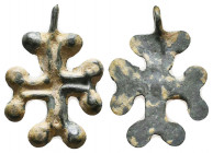 Very Beautiful Byzantine Cross Pendant, Ae Bronze, 7th - 13th century AD.

Condition: Very Fine

Weight: 3,2 gr
Diameter: 29 mm