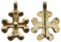 Very Beautiful Byzantine Cross Pendant, Ae Bronze, 7th - 13th century AD.
Condition: Very Fine

Weight: 4,2 gr
Diameter: 28,4 mm
