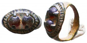 Very Beautiful Ancient Roman Lucky Ring with two stones, Ae Bronze, 1st - 3rd century AD

Condition: Very Fine

Weight: 6,5 gr
Diameter: 26,2 mm