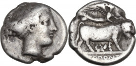 Greek Italy. Central and Southern Campania, Neapolis. AR Didrachm, c. 420-400 BC. HN Italy -; (cf. 552); HGC 1 -; cf. 446; SNG ANS -; (cf. 281 for obv...