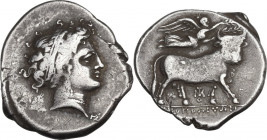 Greek Italy. Central and Southern Campania, Neapolis. AR Didrachm, c. 320-300 BC. HN Italy 571; SNG ANS 322; SNG Cop. 403. AR. 7.51 g. 23.00 mm. A ver...