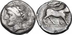 Greek Italy. Central and Southern Campania, Neapolis. AR Didrachm, c. 300-275 BC. Cf. HN Italy 579; Cf. HGC 1 453/454; SNG ANS 355; Graziano 174. AR. ...