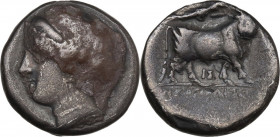 Greek Italy. Central and Southern Campania, Neapolis. AR Drachm, c. 275-250 BC. HN Italy 588; HGC 1 456; Graziano 271. AR. 3.24 g. 15.50 mm. RR. Dark ...