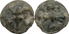 Greek Italy. Northern Apulia, Luceria. Light series. AE Cast Quadrunx, c. 217-212 BC. HN Italy 677b; Vecchi ICC 346; Haeberlin pl. 71, 18-20. AE. 28.5...