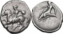 Greek Italy. Southern Apulia, Tarentum. AR Nomos, c. 380-375 BC. HN Italy 876; Vlasto 428-30; Fischer-Bossert 504. AR. 7.77 g. 22.50 mm. Lightly toned...
