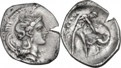 Greek Italy. Southern Apulia, Tarentum. AR Diobol, c. 380-325 BC. HN Italy 914; Cf. Vlasto 1254-9. AR. 1.06 g. 14.00 mm. From masterly engraved dies, ...
