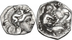 Greek Italy. Southern Apulia, Tarentum. AR Diobol, c. 325-280 BC. HN Italy 976; Vlasto 1327. AR. 1.00 g. 12.00 mm. Scarce. From masterly engraved dies...
