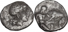 Greek Italy. Southern Apulia, Tarentum. AR Diobol, c. 325-280 BC. HN Italy 976; Vlasto 1374. AR. 0.94 g. 12.00 mm. About VF.