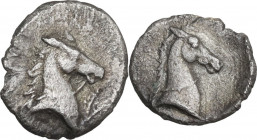 Greek Italy. Southern Apulia, Tarentum. AR 3/4-Obol, 325-280 BC. HN Italy 981. AR. 0.35 g. 9.00 mm. Light old cabinet tone. Good VF.