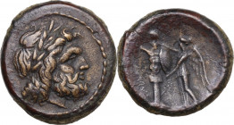 Greek Italy. Southern Apulia, Tarentum. AE 22mm. c.280 BC. HN Italy 995; Vlasto 1802; McClean 798. AE. 8.54 g. 22.00 mm. RR. Very rare and in excellen...