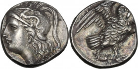 Greek Italy. Southern Apulia, Tarentum. AR Drachm, c. 280-272 BC. HN Italy 1018; Vlasto 1068; SNG Cop. 958. AR. 3.30 g. 14.50 mm. Brilliant, lovely ir...