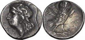 Greek Italy. Southern Apulia, Tarentum. AR Drachm, 281-272 BC. HN Italy 1018; Vlasto 1077; SNG ANS 1318. AR. 3.24 g. 17.00 mm. A very attractive examp...