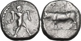 Greek Italy. Northern Lucania, Posidonia. AR Diobol, c. 410-350 BC. HN Italy - (cf. 1146); SNG ANS 640-641. AR. 1.07 g. 9.00 mm. R. Rare, brilliant an...