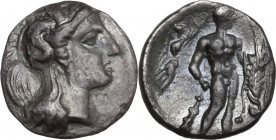 Greek Italy. Southern Lucania, Heraclea. AR Diobol, c. 340-330 BC. HN Italy 1381; SNG ANS 70; SNG Cop. 1130. AR. 0.87 g. 11.00 mm. R. Rare. Choice, br...