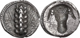 Greek Italy. Southern Lucania, Metapontum. AR Triobol, c. 470-440 BC. HN Italy 1487; Noe 291. AR. 1.32 g. 12.00 mm. R. Rare and choice, sharply struck...
