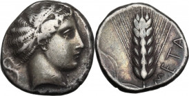 Greek Italy. Southern Lucania, Metapontum. AR stater, c. 430-400 BC. HN Italy 1507; Noe 376. AR. 7.87 g. 20.50 mm. R. Lovely iridescent tone, with red...