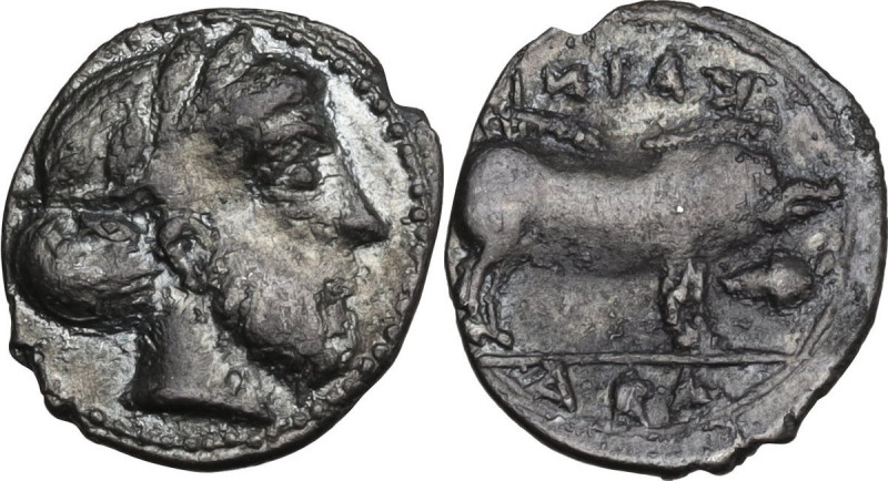 Sicily. Abakainon. AR Litra, c. 420 BC. HGC 2 10; SNG ANS 897 var. (arrangement ...