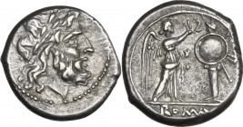 Anonymous. AR Victoriatus, Castra Claudiana and Cales (?) mint. Cr. 44/1 and 53/1; RRSC V 1. AR. 3.40 g. 16.00 mm. About EF/Good VF.