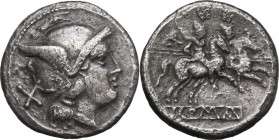 Anonymous. AR Denarius, after 211 BC. Cr. 44/5. AR. 3.58 g. 18.80 mm. Roughness. Delicate patina, with underlying luster. VF/About VF.